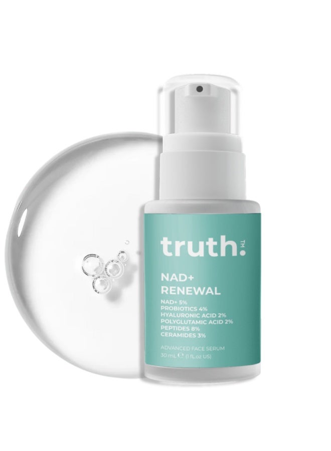Truth NAD+ RENEWAL SERUM ADVANCED FACE SERUM  NAD+ 5% + PROBIOTICS 4% + PEPTIDES 8% + CERAMIDES 3% + HYALURONIC ACID 2% + POLYGLUTAMIC ACID 2% - Image 1